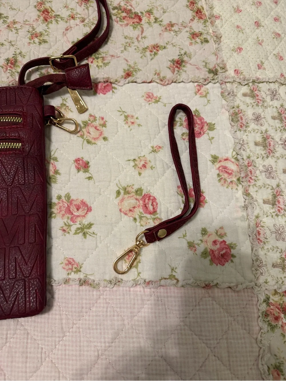 NWOT Burgundy Crossbody Bag with Gold Hardware.